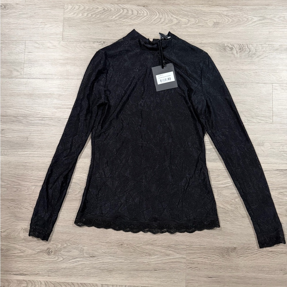 Nu Denmark‎ Elegant Black Lace Women's Top Sheer Geometric